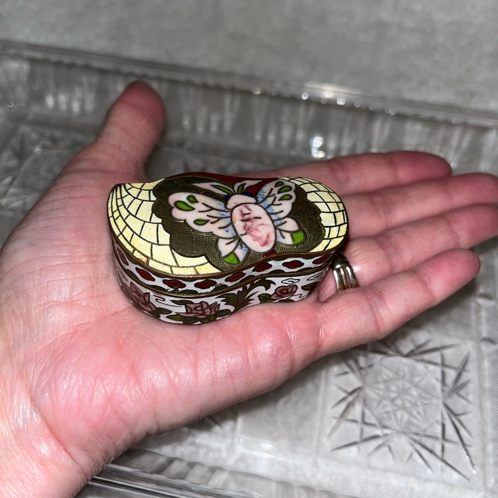 Vintage Cloisonne Enamel Butterfly Trinket Box Multicolor Gift For Girl/ Woman